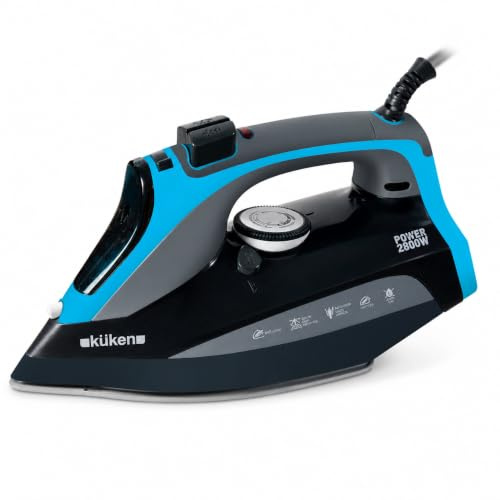 KUKEN Plancha Vapor 2800W Con Suela Cerámica, Plancha De Vapor Con Golpe De Vapor 140 G/Min, Vapor Vertical, Sistema Antical Y Antigoteo, Plancha Ropa Profesional Con Spray Difusor