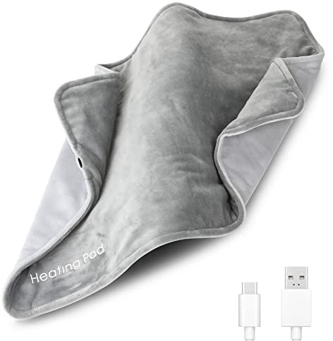 USB Heizkissen, Mostop 30 x 60cm USB Heizdecke aus Kristall-Samt elektrische Wärmedecke, Heizkissen Kabellos Tragbar Heizdecke Klein Grau, Maschinenwaschbar