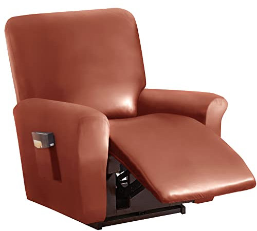 YOPOIY Wasserfeste 1 Sitzer Sofabezug Hüssel mit Seitentasche, 4 Stück PU Leder Sofa Abdeckung mit Elastischem Boden für Wohnzimmer Schlafzimmer-Orange