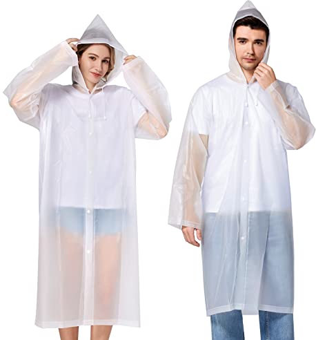 Newbyinn 2 Pezzi Poncho Antipioggia Donna Uomo, Riutilizzabili Mantella Antipioggia, Poncho Impermeabile Donna Antipioggia per Trekking, Bianco