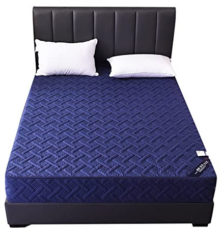 FORLUZ Coprimaterasso, Copriletto Trapuntato Coprimaterasso con Cerniera a Sei Lati Copriletto for Letto Coprimaterasso Imbottito con Tasca Profonda Traspirante (Color : Navy, Size : 160x200x25cm)