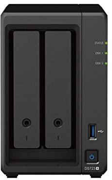 Synology DS723+ - Discstation NAS a 2 bay (AMD Ryzen™ 4 thread R1600 dual-core 2 GB Ram 2 porte LAN RJ-45 1GbE), pacchetto da 4 TB con 2 dischi rigidi NAS WD Red Plus da 2 TB