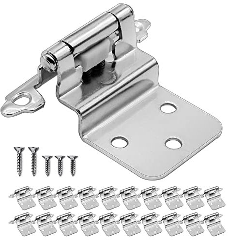 Bisagras de puerta de armario empotradas de 3/8 pulgadas (10 pares, 20 unidades) bisagras de armario de cierre automático para cocina, baño, muebles y puertas, níquel satinado
