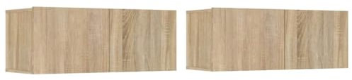 vidaXL Modern TV Cabinets Set of 2 with Drop-Down Doors, Wall-mounted Engineered Wood Media Storage Units in Sonoma Oak Colour, 80x30x30 cm