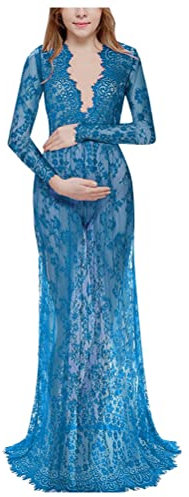 ORANDESIGNE Femme Robe Maternité Enceinte Photo Shoot Dentelle Robes Grossesse pour Plage Wedding Cocktails Soirée A Bleu Clair M