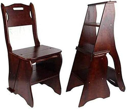 OKUOKA Stuhl Erwachsene Holzleiter Regal Trittleiter Dual-Use-Aufstieg Multifunktions-Klappregal Treppensitz mit 4 Stufen für Zuhause Küche Innenbüro Tritthocker (Farbe: A)