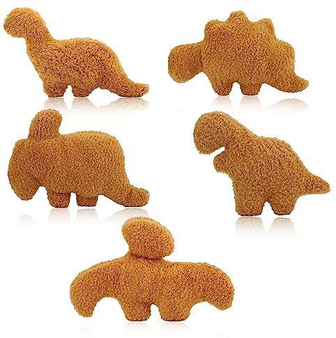 Savita 5stk Dino Chicken Nugget Plüschtier, Süßes Dino Wurfkissen Weiches Dinosaurier-Kissen Stofftier Plüschspielzeug für Geburtstags Dinosaurier Mottoparty Dekorationen (Mini-Dino mit 5 Sorten)