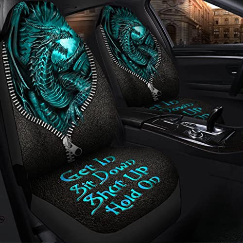 351 2 Stück Autositzbezüge Blaugrüner Drache Wütend Vordersitze Sitzschoner Verschleißfest Personalisierte Auto Schonbezug Sitz, Für SUV, Lieferwagen