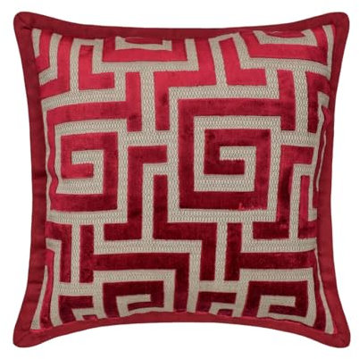The HomeCentric Rot Kissen Überzüge, 2 Stück, 50x50 cm Samt Kissen, Kissenhülle mit Labyrinth & Grenze, Geometrisch Kissen, Modern Kissen Überzüge - Network