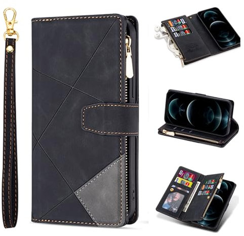 ZCDAYE Hülle für iPhone 15 Pro Max mit Kartenhalter Geldbörse, Leder iPhone 15 Pro Max Handyhülle Handytasche Schutzhülle Case mit Handschlaufe für iPhone 15 Pro Max (6.7 inches), Schwarz