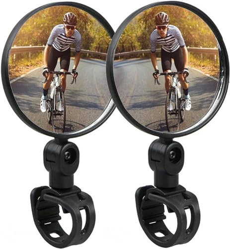 Bike Mirror, Bike Rear View Mirrors, Durable and Easy to Install, Adjustable Rotatable Handlebars Mounted Plastic Convex Mirror for Mountain Road Bikes