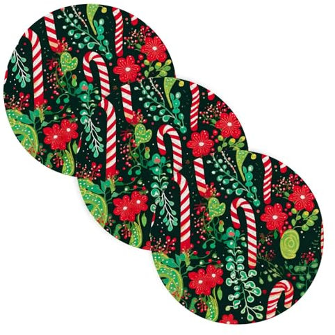3 Stück Weihnachts-Untersetzer mit Zuckerstangen, gewebter Topflappen, 38,1 cm, Getränkeuntersetzer, heiße Teller, dekorative Tischsets für Einweihungsgeschenke