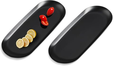 Yvttve 2 Stück Deko Tablett Schwarz Länglich Metall, Klein Dekotablett Dekoteller, Oval Ablageschale Dekoschale Serviertablett für Kerzen Schmuck Kosmetik Dessert (Schwarz, 23 cm 2 Stück)