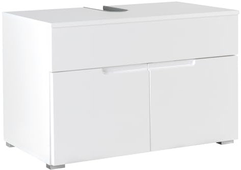 Waschbeckenunterschrank Waschtischunterschrank Badezimmerschrank | Dekor | Weiß Matt | Weiß Hochglanz | 2 Türen | BxHxT 80x54x46 cm