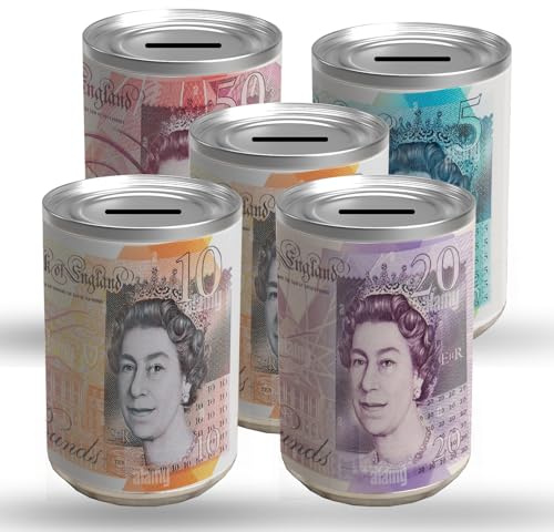 SHARRLA 5PCS MONEY TIN BOX Sterling Bank Note -TIN Piggy Bank, Coin Tin, Cash Tin, Savings Tin, Money Can, Birthday Money, Holiday & Christmas Fund (5PCS Small Random)