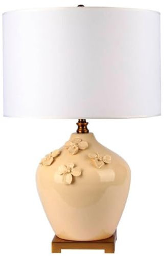 Casa Padrino Luxus Keramik Tischleuchte Creme/Gold/Weiß Ø 40 x H. 70 cm