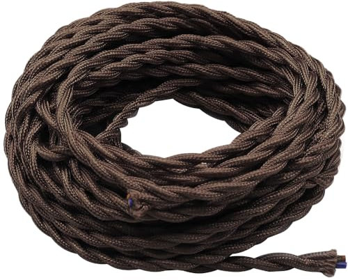 GOIYZTTR 10 Metri di Cavo Tessile in Lino Vintage 2 * 0,75 mm² Marrone Cavo Elettrico Tessile Adatto per La Decorazione di Lampade Fai-da-te