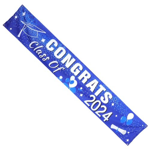 GANAZONO Klasse Von 2024 Banner-Dekoration 50 X 300 Cm Blau Großes Glückwunsch-Grad-Hofschild Banner-Girlande Für Abschlussfeier 2024 Dekorationszubehör