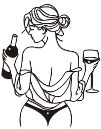 WADORN Wanddekoration Aus Metall Mit Weiblichem Körper, Schwarze Abstrakte Moderne Liniendesign-Wandskulpturen Dekor Frau Mit Glas Wein Minimalistische Linie Wandkunst Dekor