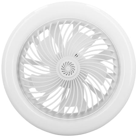 Sxhlseller LED Fan Light, Bladeless Ceiling Fan with Light Dimmable, Support Timer and Sleep Mode, Remote Low Profile Ceiling Fan with E27 Head for Bedroom Kitchen Garage (White)