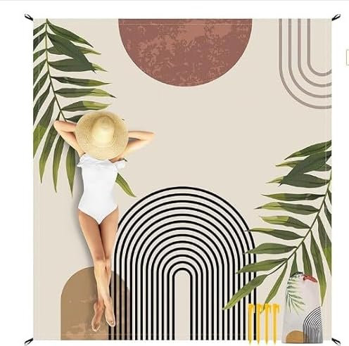 Jopee Stranddecke Sandfrei, 280 x 300cm Wasserdicht Picknickdecke für 4-8 Personen, Leicht und Tragbar Beach Blanket mit 4 Heringen und 4 Ecktaschen, Strandmatte für Wandern, Reisen, Camping, Outdoor