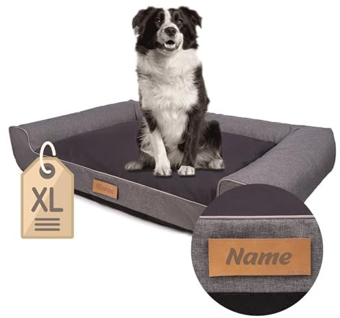 Petsen Personalisierte Hundebett XL - Grosse Große Mittelgroße Hunde - Hundekissen – Hundekörbchen - Hundematte mit Gravieren Namen (Grau, L 100 x B 65 x H 17 cm)