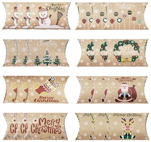 24 Stück Klein Kraftpapier Geschenkbox, Geschenktüten Merry Christmas Süßigkeiten Box Schachtel Geschenktaschen, Geschenkkarton Deko für Weihnachten