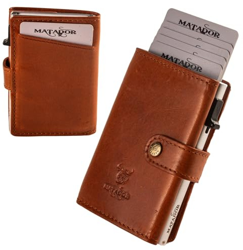 MATADOR Slim Wallet Miami ohne Münzfach | Leder Kreditkartenetui mit POP-UP Kartenhalter mit RFID-Schutz | Mini Portemonnaie Leder – kleine Geldbörse Männer mit Geschenk-Box | Vintage Braun