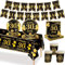 MORAINJAY 70pc 30th Birthday Tableware - Black Gold, Cups Plates Napkins Tablecloth Paper Banner, Table Decoration Set for 16 Guests