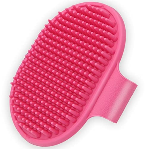 NICECONE Dog Bath Brush with Adjustable Ring Handle, Soothing Massage Pet Rubber Comb, Soft Silicone Grooming Brush Suitable for Long Short Haired Dogs and Cats, Pink