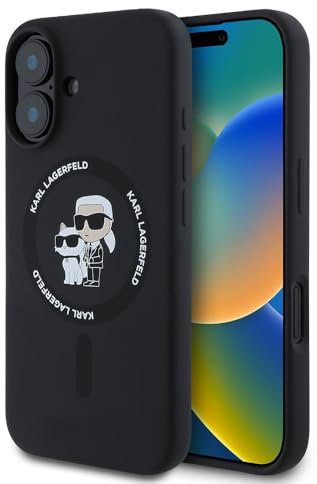 CG Mobile Karl Lagerfeld KLHMP16SSCMKCRHK Hülle für iPhone 16 6.1 Schwarz hardcase Silicone Karl&Choupette Heads Ring