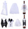 DELORIGIN Bride and Groom Wine Bottle Covers Wedding Dresses Party Decor Set Ribbon Edge Cascade Bridal Wine Champagne Glass Wine Bottle Covers Suit Cup for Wedding Party Banquet Dinner Decor