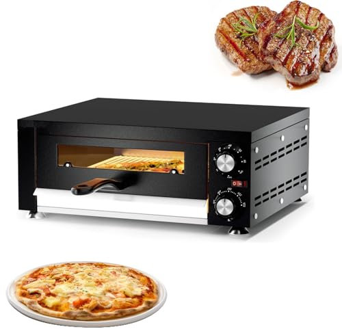 BDJSN Forno per Pizza Commerciale per Interni, Pizzaiolo Elettrico in Acciaio Inossidabile da 12 con Finestra Visiva, Timer 60 Minuti, Controllo 122-572°F, Riscaldamento su Doppia Faccia