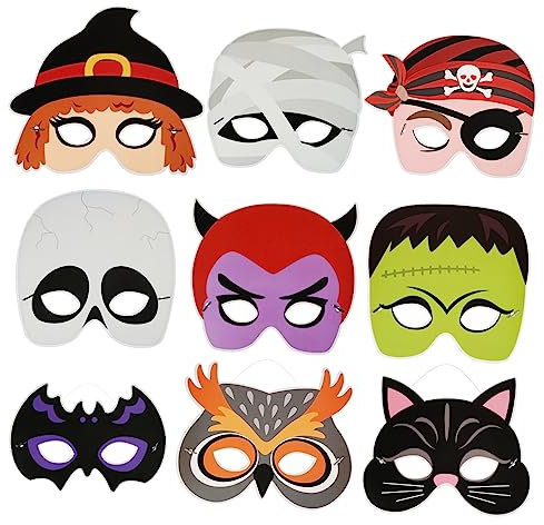 VICASKY Halloween Maske 9 Stück aus Papier mit Elastischem Band