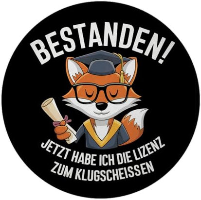 Fuchs mit Diplom - Lizenz zum Klugscheißen Magnet Fuchs mit Brille und Mütze feiert Schulabschluss - Urkunde bestanden