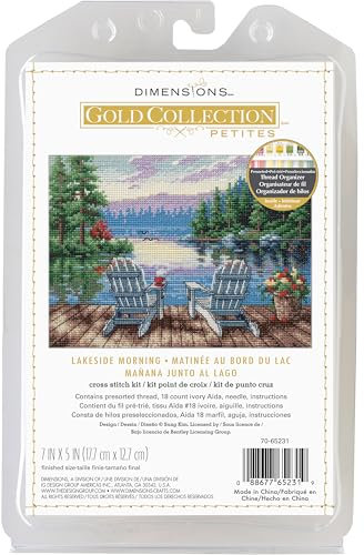 Dimensions 70-65231 Petite Gold Collection Kreuzstich-Set, Motiv: Lakeside Morning, fortgeschrittene Zählmuster, 17,8 x 12,7 cm, 18 cnt. elfenbeinfarbener Aida, 4-teilig