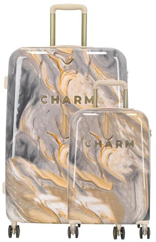 Charm London Kofferset mit Marmorprint, TSA-Schloss, Großzügige Fächer, Extrem Robust für Reisen, Leicht Erkennbar, Ideal für Gepäck von großen und kleinen Reisen