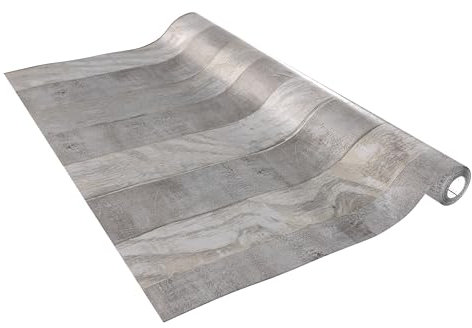 Vénilia Klebefolie Deco Standard, Brett Hellgrau Holzoptik, 67,5 cm x 2 m, selbstklebende Möbelfolie, Dekofolie, Küchenfolie, Tapete, PVC ohne Phthalate, Made in EU