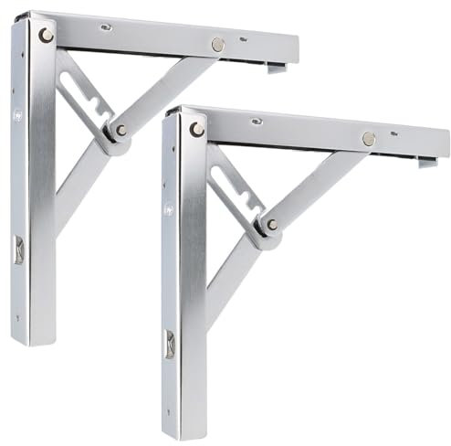 MS Beschläge Schwerlast Klappkonsole 1 Paar Stahl Regalträger 3-stufig einstellbar Klapptischhalter Regalbodenhalter Klappwinkel DIY Stützhalterung (Chrom glänzend, 200mm x 185mm)