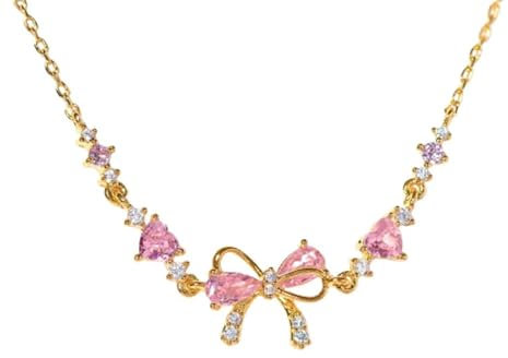 Zirkon-Schleifenarmband – Freundschaft ist wie eine Schleife, verstellbares Perlenkettenarmband mit Schleife, Freundschaftsarmbänder mit weißem und rosa Zirkon (Gold)