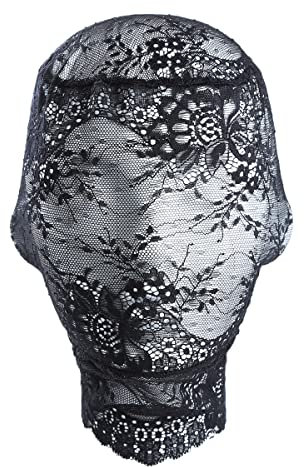 Tingyilan 2pcs Spitze Full Face Maskerade Mesh Kopfbedeckung Rave Hollow Out Kopftücher Halloween Durchsichtiges Kostüm Party Outfits,Schwarz,One Size