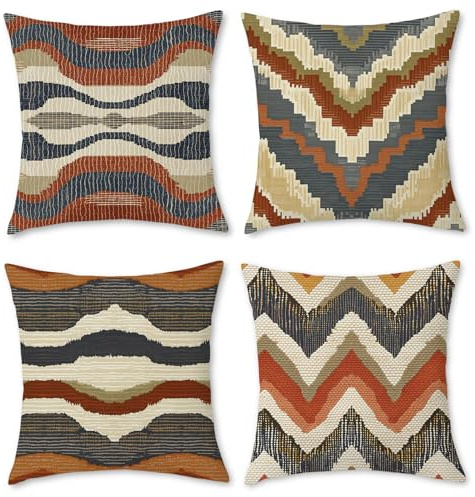 BREASOME Kissenbezug 45x45 cm 4er Set Kissenbezüge Abstrakte Geometrisches Muster Ethisch Boho Stil Kissenhülle Dekorative Sofakissen Dekokissen Zierkissenbezug für Sofa Couch Wohnzimmer Schlafzimmer