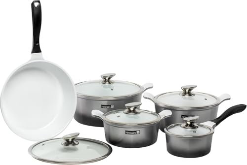 GTYZZH Pots and Pans Set Non Stick, 19 Piece Induction Hob Pan Set, Black Granite Non-Toxic Healthy Kitchen Cookware Set Suitable for All Hobs, PFOA PFOS Free