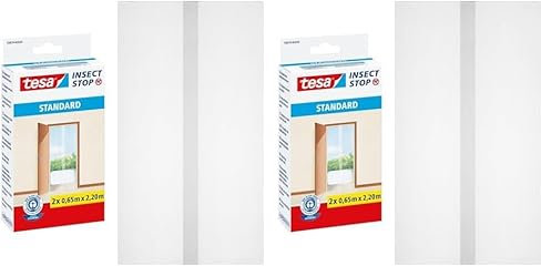tesa Insect Stop STANDARD Fliegengitter für Türen - 2-tlg Insektenschutz Tür mit Klettband - Fliegen Netz ohne Bohren - Weiß, 2 x 65 cm x 220 cm (Packung mit 2)