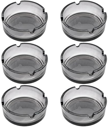 6 X Cendrier Verre Gris transparent, Cendriers à Partir de Verre, Empilables - Pour Intérieur et Extérieur, Cendrier rond pour cigares, Diamètre 10.5cm