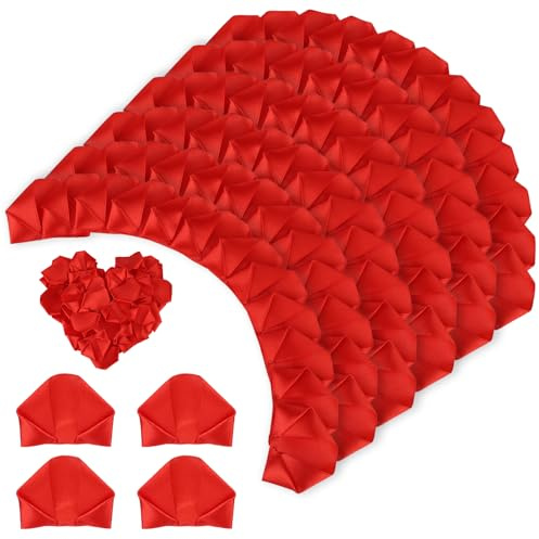 BOXOB 100 Pétales Rose en Ruban de Satin Préfabriqués, Pétales Rose Artificiels à Moitié Finis pour Bouquets de Fleurs Éternelles et Art Floral pour Mariages Anniversaires (Rouge)