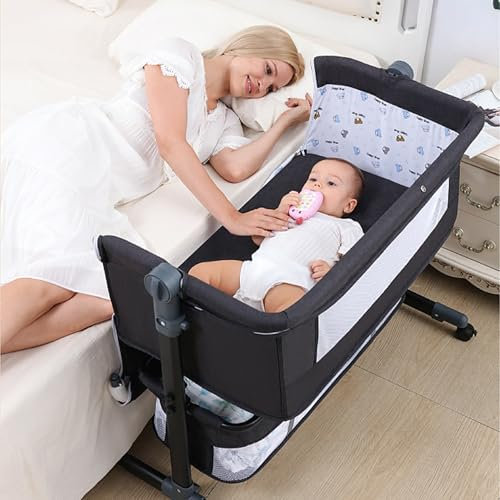 XULOEGYUNE Cuna, cuna convertible 3 en 1, cama lateral, cuna y mesita de noche, altura ajustable para recién nacidos.