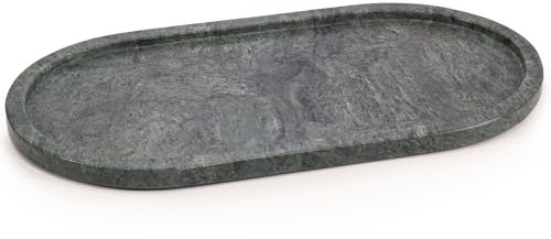 EHC Decorative Large Oval Marble Serving Tray for Bathroom, Vanity, Jewellery, Coffee Table Accessory, Multipurpose Organizer - Green