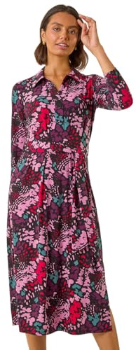 Roman Originals Shirt Dress for Women UK- Ladies Long Sleeve Belted Collared Midi Maxi Winter Autumn Smart Casual Button Through Evening Office A Line Swing Skater - Size 18 - Pink