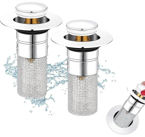 2 Stück Waschbeckenstöpsel, Stöpsel Waschbecken, Abflusssieb, Universelles Abflusssieb Aus Edelstahl, 34-40mm Universal Pop Up Abflusssieb Waschbeckenefe